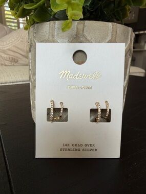 Madewell Demi-Fine Pavé Double Hoop Earrings 14K Gold Over Sterling Silver NWT.